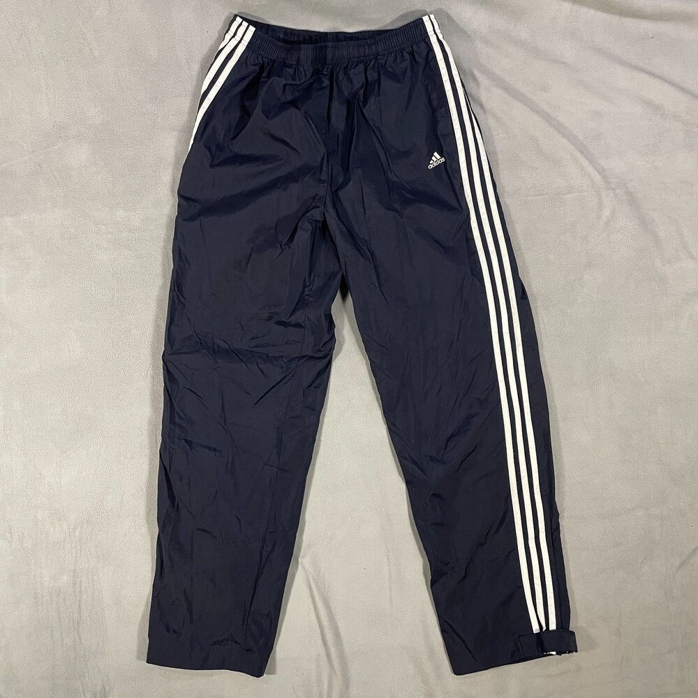Vintage Men’s Adidas Track Pants Size Large Nylon Unlined Zip Ankle Navy Y2K